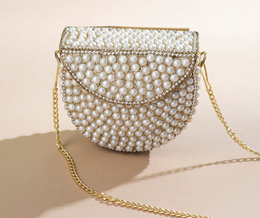 Trendifly Beautiful Handmade moti & perl design wedding clutch bag purse  for bridal, Casual Party Evening Detachable chain sling handbag for girls  women (Pink) : Amazon.in: Fashion